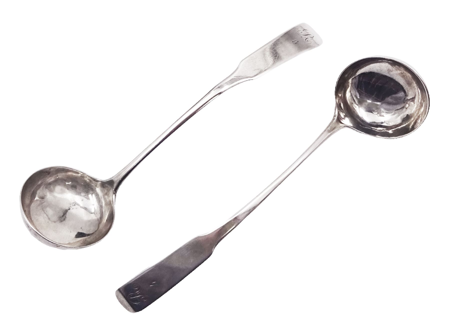 Pair of George III Scottish silver Old English pattern toddy ladles