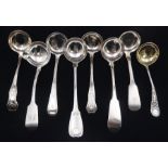 Collection of eight 19th century silver ladles/sifting spoons