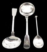 Pair of George IV silver Fiddle pattern sauce ladles