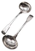 Two George III silver Fiddle pattern sauce ladles
