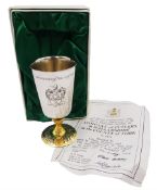 Modern limited edition silver goblet to commemorate the 350th anniversary of the Act of Parliament f
