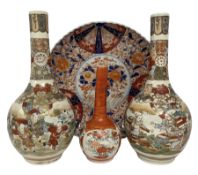 Collection of Japanese ceramics comprising pair of Satsuma vases decorated with panels depicting chi