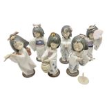 Six Lladro figures of the China doll set and Oriental doll set