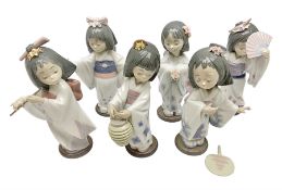 Six Lladro figures of the China doll set and Oriental doll set