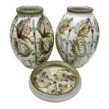 Pair of Denby Glyn Colledge stoneware vases of ovoid form with floral decoration over cream ground