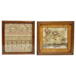 Framed and glazed Victorian alphabet cross stitch sampler
