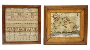 Framed and glazed Victorian alphabet cross stitch sampler