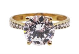 9ct gold cubic zirconia solitaire ring with stone set shoulders