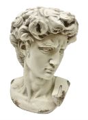 Large bust of Michelangelo's David in stone effect finish