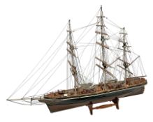 20th century scratch built model of a three mast ship