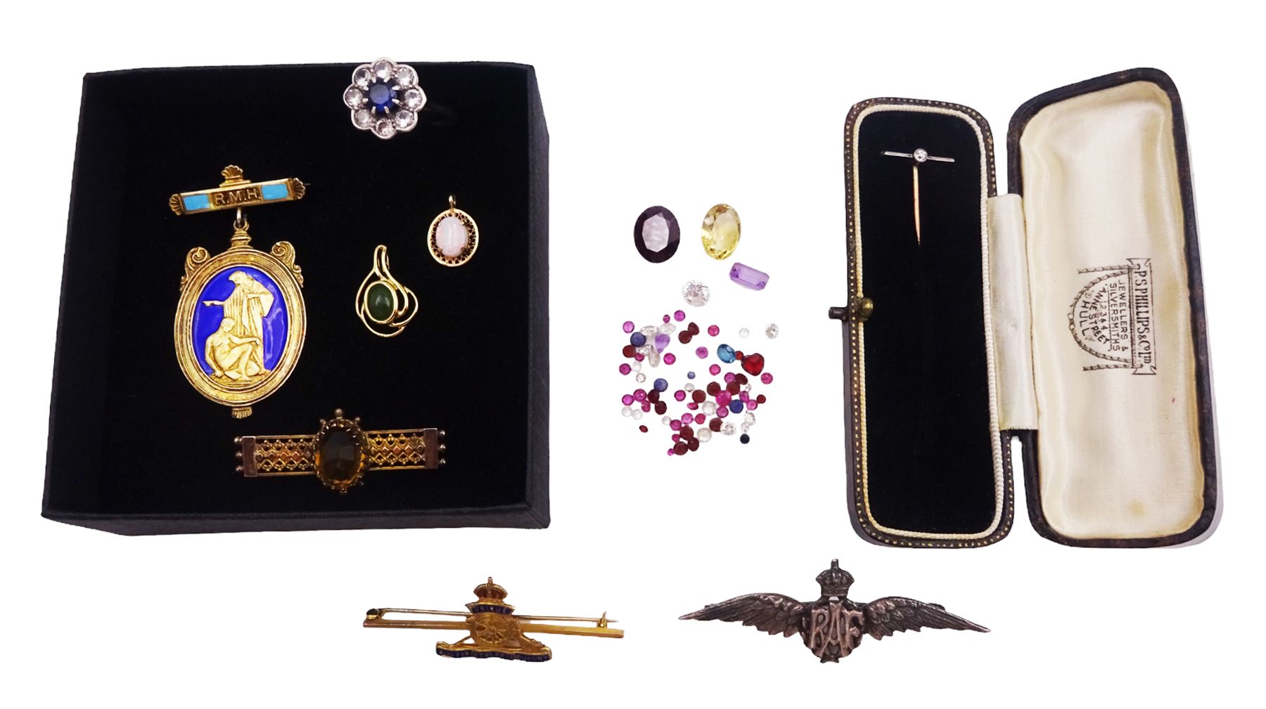 Early 20th century and later jewellery including 9ct gold and palladium milgrain set diamond stick p