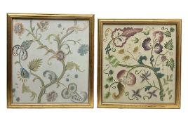 Two 1940's floral crewelwork embroideries