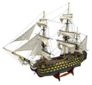 20th century scratch built wooden model of HMS Victory on wooden stand