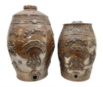 Two 19th century brown salt glazed stoneware spirit barrels