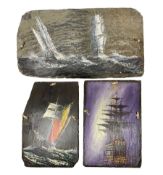 Michael J Whitehand (British 1941-): Three oil paintings of ships on slate signed