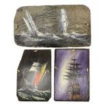 Michael J Whitehand (British 1941-): Three oil paintings of ships on slate signed