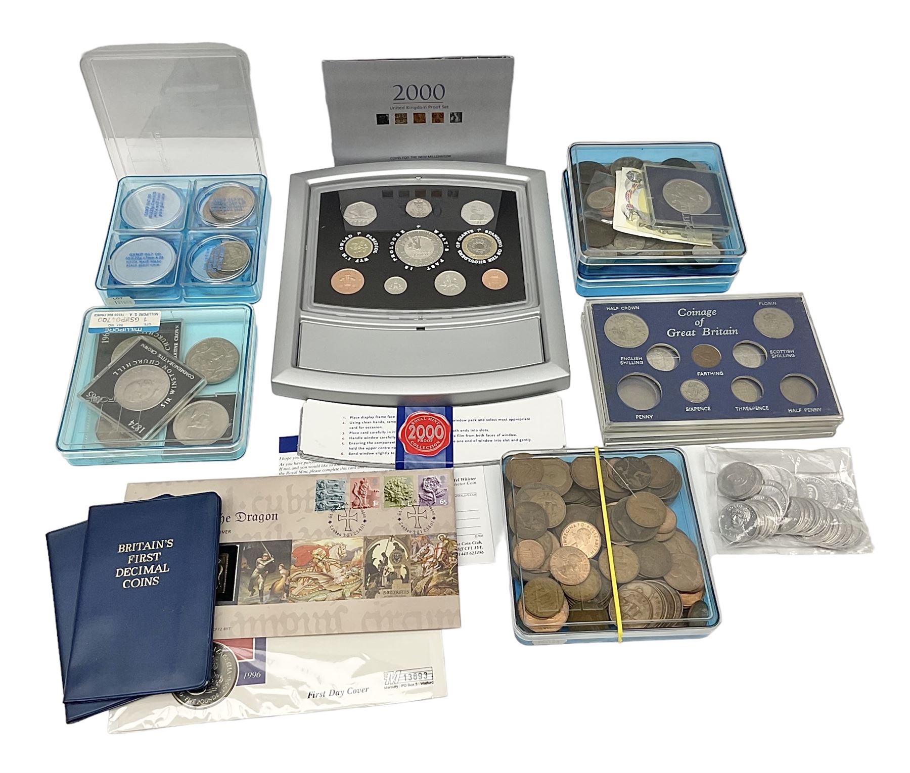 Coins including Queen Elizabeth II United Kingdom 2000 proof set