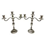 Pair of silver plated three branch candelabra