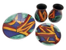 Four pieces of Poole Pottery in Graffiti pattern