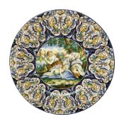 Large 19th/early 20th Century Italian Majolica Urbino style charger depicting Venus clipping Cupid's