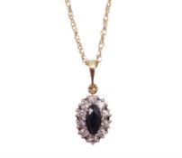 9ct gold sapphire and cubic zirconia cluster pendant necklace
