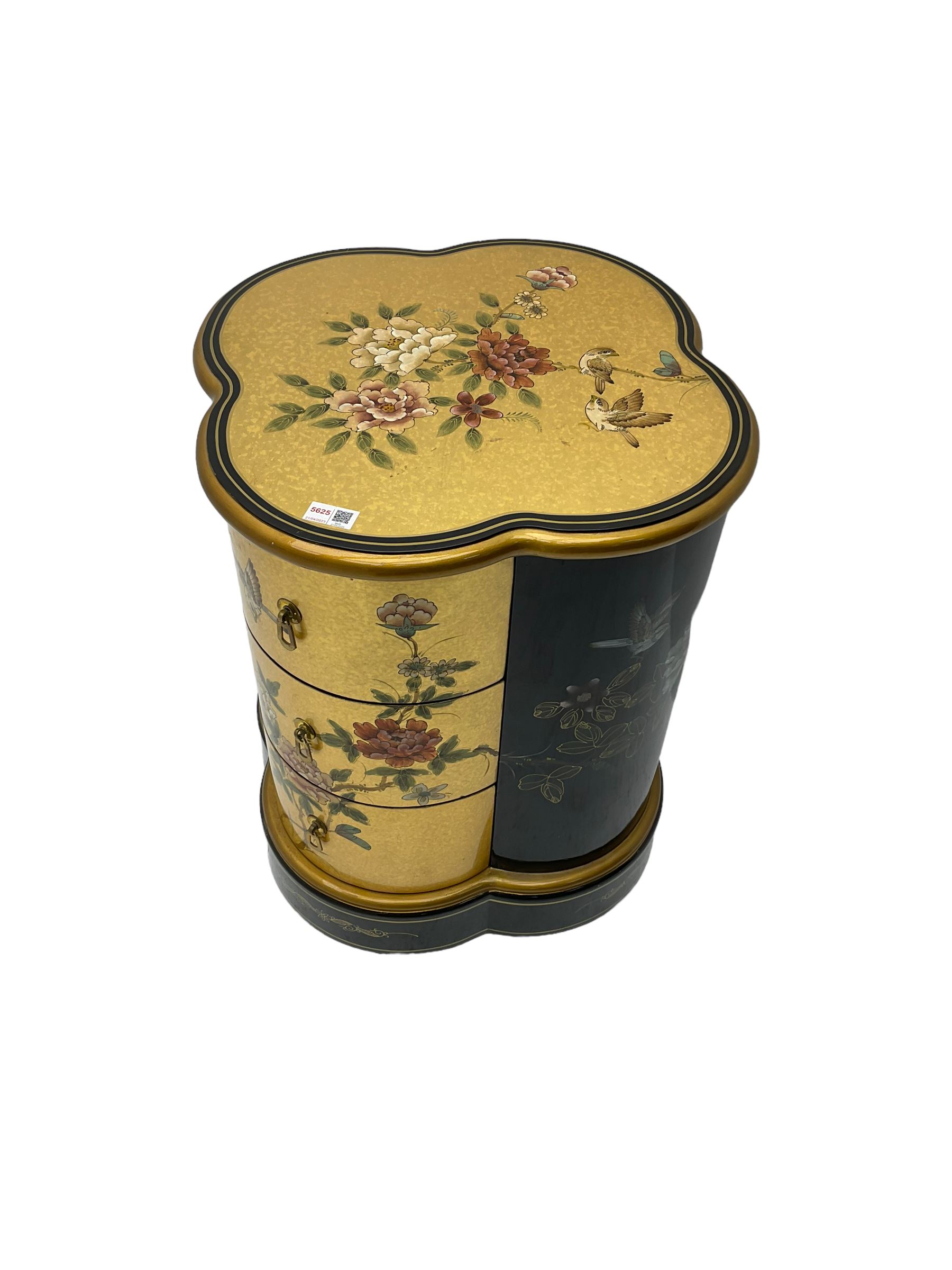 Black and gold lacquered Chinese design three drawer chest - Image 2 of 2