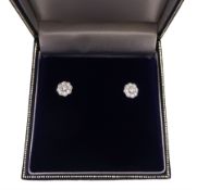 Pair of silver cubic zirconia flower cluster stud earrings