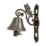 Cast iron exterior hanging garden bell with decorative butterfly bracket