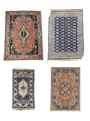 Small Persian blue and ivory ground rug (182cm x 105cm); Persian design rug decorated with Gul motif