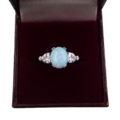 Silver opal and cubic zirconia ring