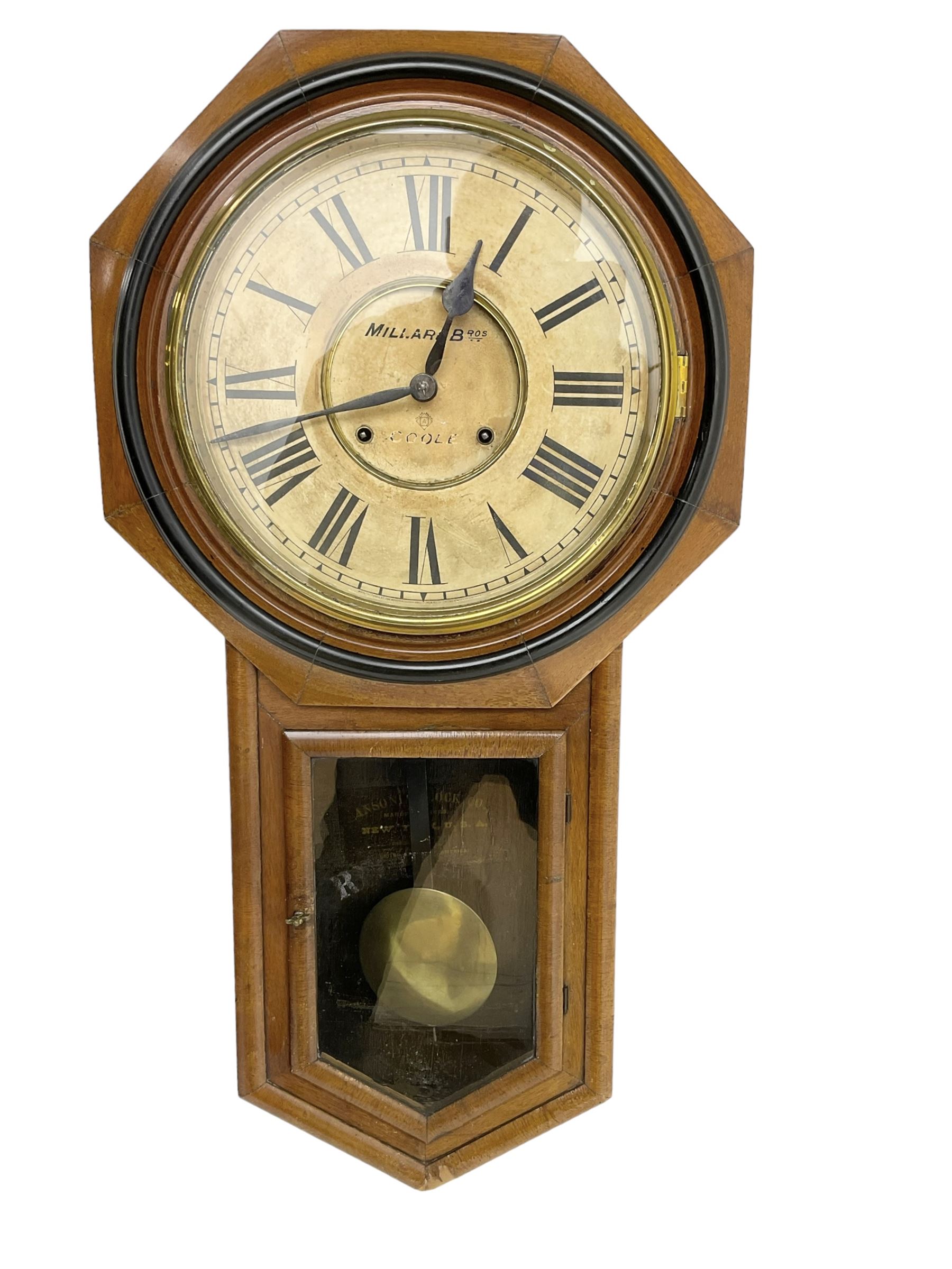 American - 19th century Ansonia drop dial wall clock 12 inch dial.