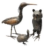 Three metalwork figures of bird