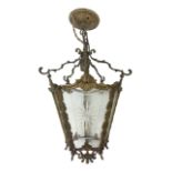 Edwardian floral cast gilt brass hall lantern of tapered pentagonal form