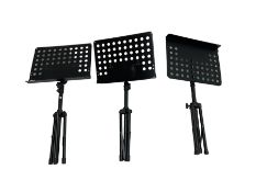 Three heavy duty black finish music stands