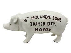 Cast iron reproduction Wm. Moland's Sons Quaker City Hams money box