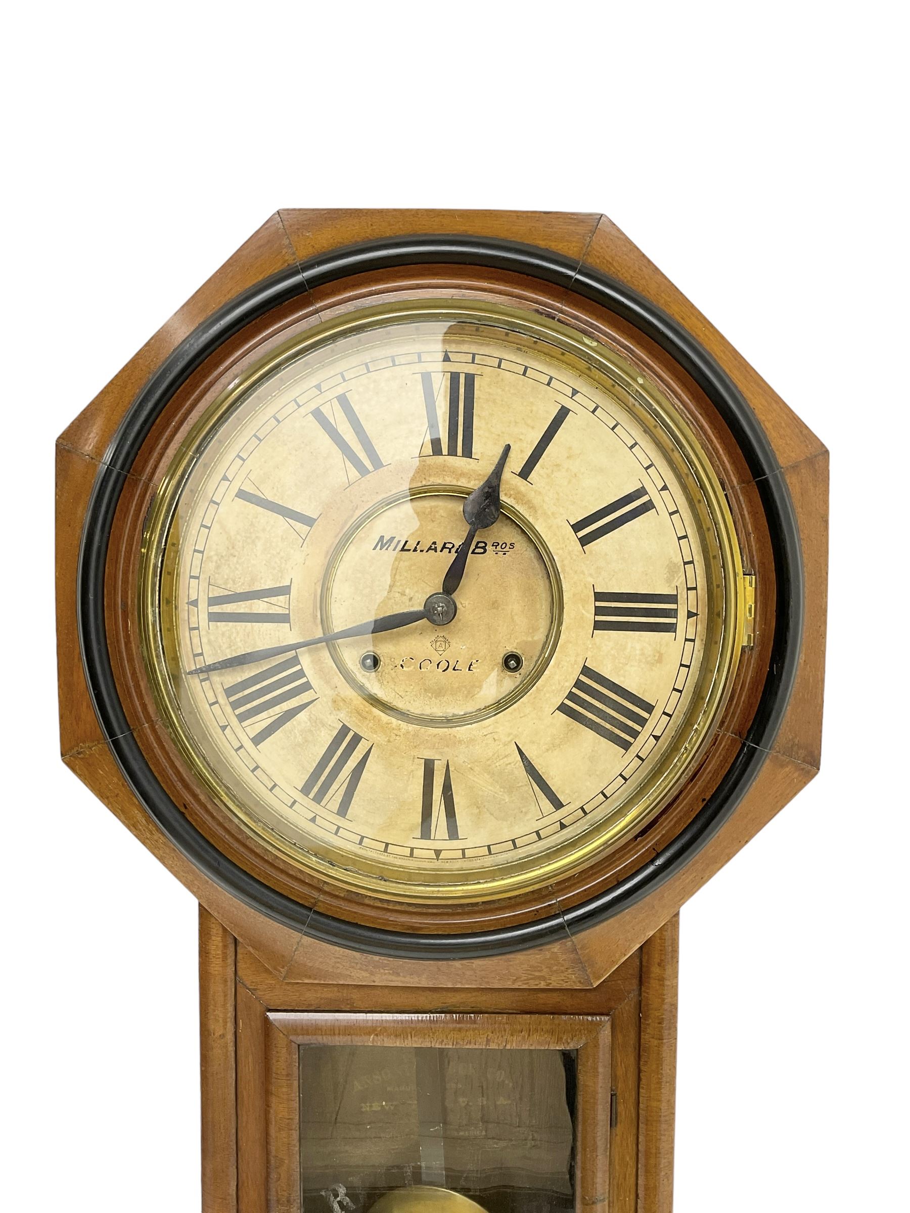 American - 19th century Ansonia drop dial wall clock 12 inch dial. - Image 4 of 4