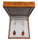 Pair of silver amber pendant earrings