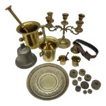 Four brass pestle and mortars