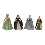 Four limited edition Franklin Mint figures of queens comprising Elizabeth I
