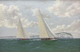 George Drury (British 1950-): 'Velsheda and Shamrock off the Needles'