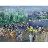 Jean Dufy (French 1888-1964): Parisian Street with Horse and Carriages