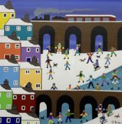 Gordon Barker (British 1960-): Sledging by the Viaduct