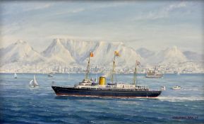 Geoff Hunt RMS (British 1948-): 'HMY Britannia off Table Mountain'