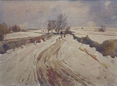 Frederick (Fred) Lawson (British 1888-1968): 'A Wensleydale Lane in Winter'