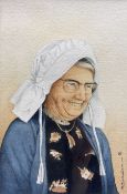 Robin Kildea (British Contemporary): 'Minnie' - one of the last to wear the Staithes Bonnet