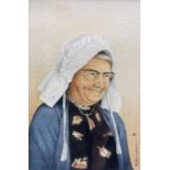 Robin Kildea (British Contemporary): 'Minnie' - one of the last to wear the Staithes Bonnet