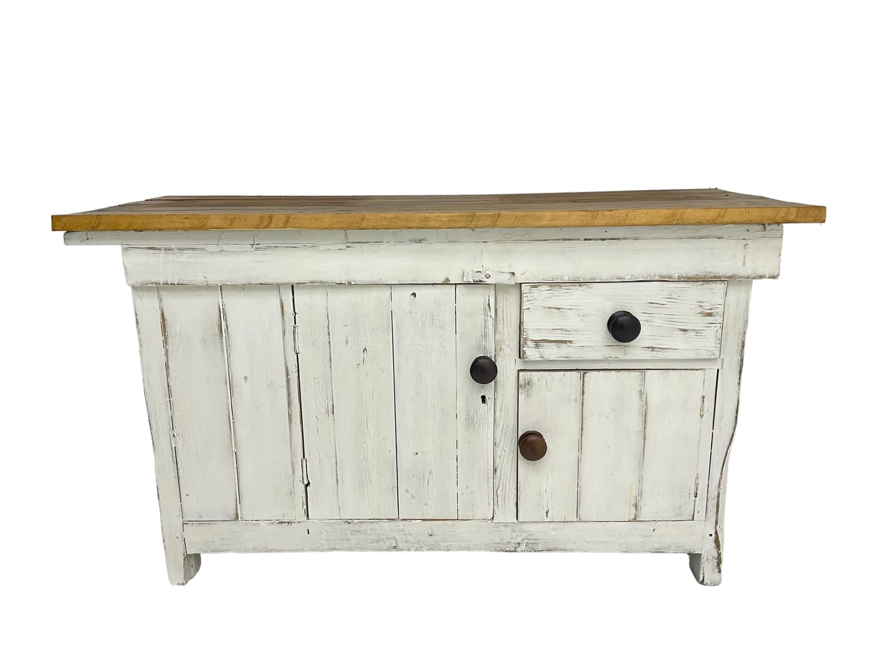 Distressed white painted pine sideboard