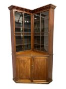 19th century mahogany corner bookcase cupboard