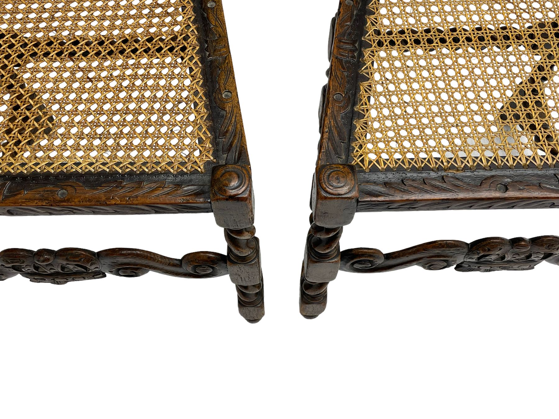 Set six 19th century oak Carolean style dining chairs - Image 12 of 19