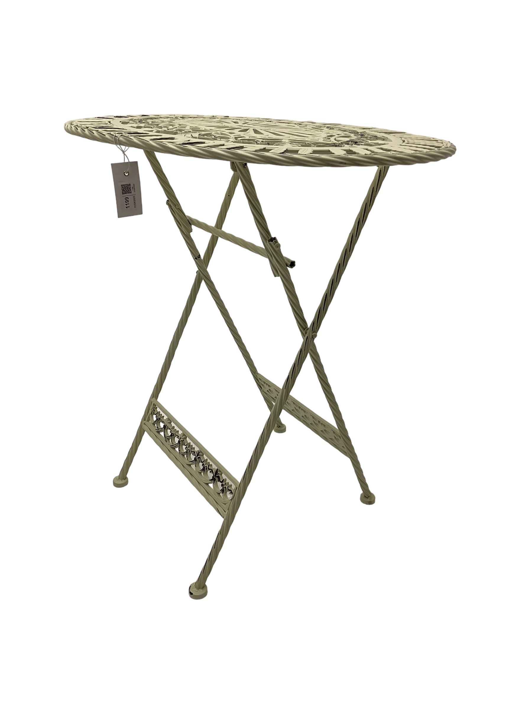 Washed white finish metal garden folding table - Image 3 of 6